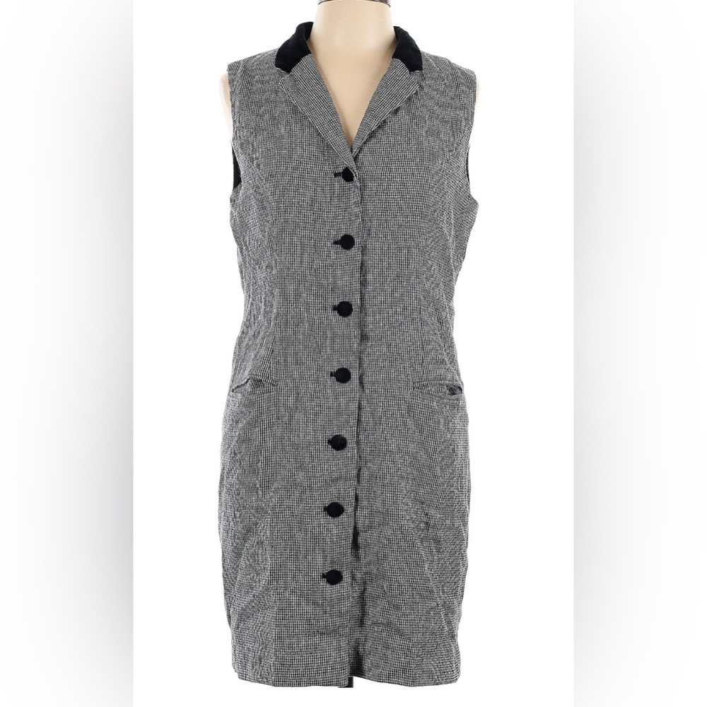Vintage 80s 90s KGR Black Gray Women's Dress Sleeveless Collar Button Down 10
